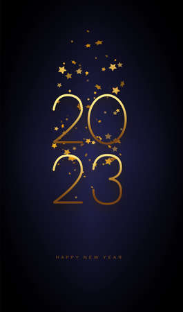 Happy New Year 2023. Festive design with Christmas decorations.
