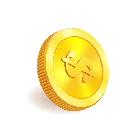 3d realistic golden coin icon. With a dollar sign on the coin. Vector illustration.のイラスト素材