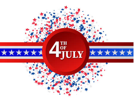Fourth of July greeting card template. July 4 USA.USA celebration with confetti stars in national colors for American Independence Day isolated on background.のイラスト素材