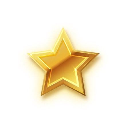 Gold shiny glitter glowing christmas star with shadow isolated on white background. Vector illustration.のイラスト素材