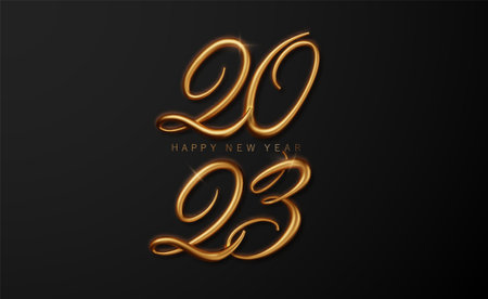 2023 Happy new year golden banner . Dark luxury background with golden metallic numbers date 2023....