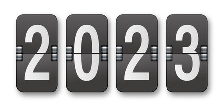 2023 Countdown timer with different numbers isolated on background. Clock counter art design. Graphic mechanical scoreboard panel element.のイラスト素材