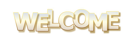 WELCOME golden letters banner.Welcome poster on white background. Vector paper illustrationのイラスト素材