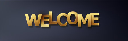 WELCOME gold letters banner.Welcome poster on black background. Vector paper illustrationのイラスト素材