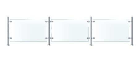 Glass  fence with banisters. Architectural guardrail for balcony or office terrace.のイラスト素材