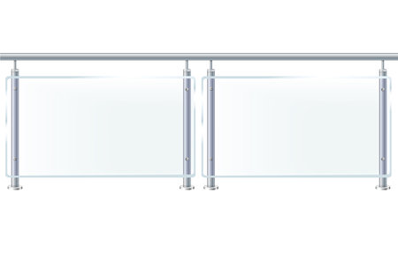 Glass fence with banisters. Architectural guardrail for balcony or office terrace.のイラスト素材
