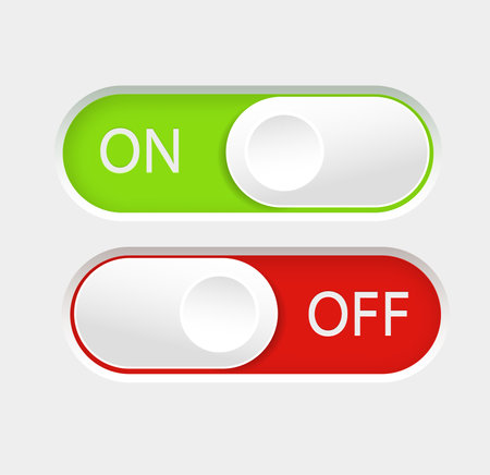 On and Off slider buttons. Red and green switch interface buttons. Vectorのイラスト素材
