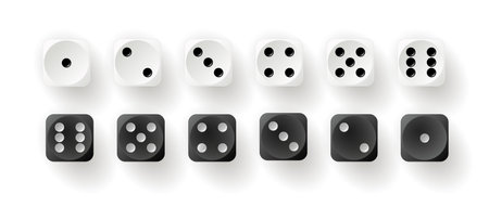 Dice game with cubes vector illustration. Cubes gambling objects to play in casino, dice from one to six dots and rounded edgesのイラスト素材