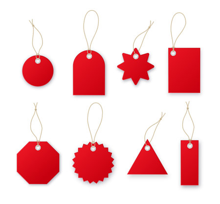 Red price tags vector collection. Special offer or shopping discount label. Retail paper sticker. Vectorのイラスト素材