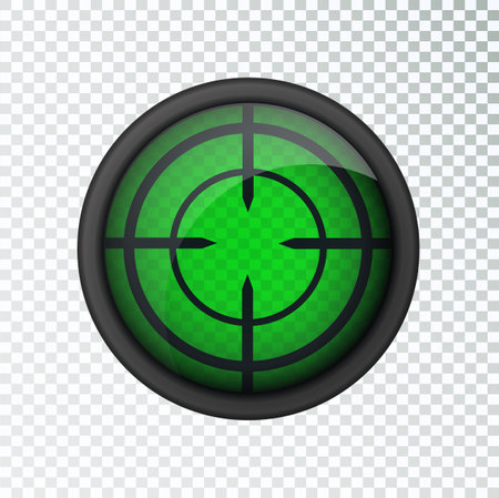Realistic sniper sight thermal imager. Sniper scope with measurement thermal imager marks template. Sniper scope crosshairs view. Realistic vector optical sight.のイラスト素材