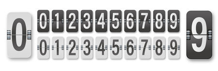 Flip board style numbers. Airport terminal, arrival board with numbers template. Realistic flip scoreboard. Flight destination display. Vectorのイラスト素材