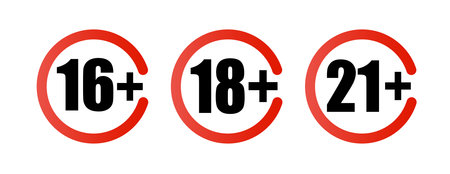 Age limit sign set. Adults content only age restriction.Censure warning age plus. Vector .のイラスト素材