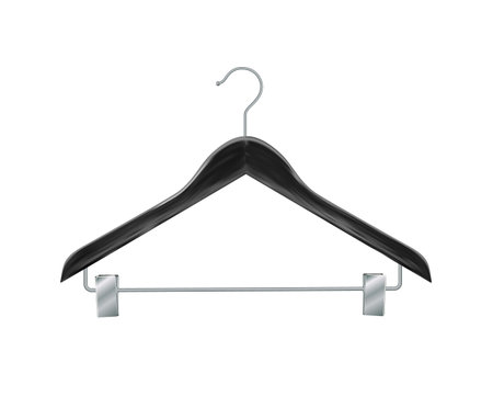 Black wooden clothes hangers isolated on white background. Wooden hanger Realistic vector clothes hanger wooden hanger closeup isolated on background. Vectorのイラスト素材
