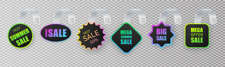 Wobblers Supermarket promotional isolated on background.Special offer price tag. Realistic wobbler template for shelf advertising. Sale or discount label with ad text. Vectorのイラスト素材