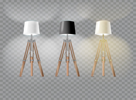 Realistic floor lamp. modern electric torchere with light isolated on transparent background. illustration light furniture set for illumination interior. Vectorのイラスト素材