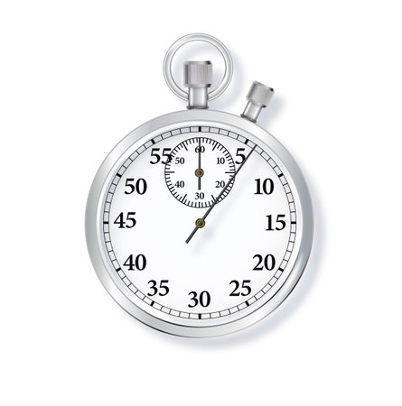 Classic metallic chrome mechanical analog stopwatch isolated on white background. Vectorのイラスト素材