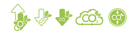 CO2 emission reduction neutrality concept icon set. Cloud shape banners with zero footprint, CO2...
