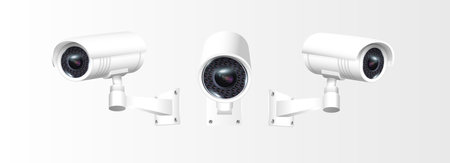 Circuit television cameras realistic set. External cctv. Surveillance equipment. Security monitoring system for smart home, company. Vectorのイラスト素材