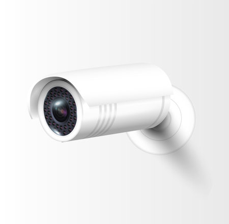 Security cameras on modern building. Professional surveillance camera. Security system, technology concept. Video equipment for safety system area control. Vectorのイラスト素材