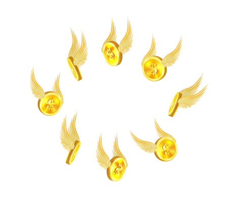 Flying set with white wings isolated on a white. 3D Vectorのイラスト素材