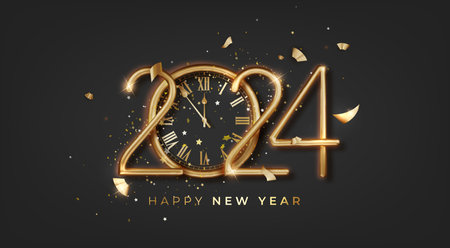 2024 New Year luxury shiny gold numbers, modern design, and a golden 2024 countdown with realistic...
