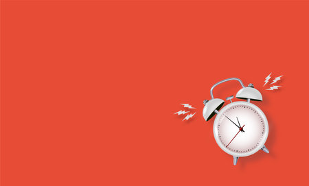 White metal vintage ringing alarm clock on bright red background. Modern design 3d. Vectorのイラスト素材