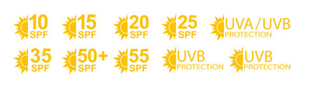 SPF icon. Sun protection for skin. UVA UVB sunscreen protection. SPF icon for or skin cosmetics packaging. Vectorのイラスト素材