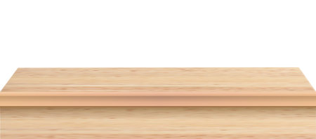Wood table perspective view, kitchen top made of brown timber, wooden surface of desk on transparent background. Tabletop interior . Vectorのイラスト素材