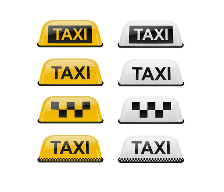 Taxi car roof sign set. Realistic illustration isolated on white. Vectorのイラスト素材