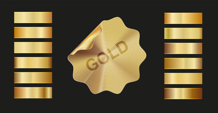 Holographic, silver, bronze and golden foil texture background set. Gold hologram metallic gradient collection. Vector graphic iridescent.のイラスト素材