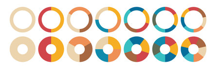 Pie charts diagrams. Different color circles isolated. Infographic element round shape. Vector