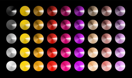 Metal gradient. Multi colored radial gradient set. Collection of shiny foil in rainbow colors palette. Vectorのイラスト素材