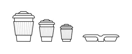 Coffee cup line and flat style. Disposable coffee cup. Coffee paper cup container for hot and cold drink juice tea cocoa. Vectorのイラスト素材