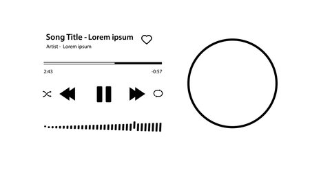 Music player Song plaque with buttons loading bar equalizer sign sound wave and frame for album photo. Trendy music player interface . Vectorのイラスト素材