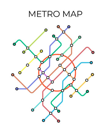 Metro stations and plan of subway. Fictional metro map of underground. Layout of public passenger transport. Vectorのイラスト素材