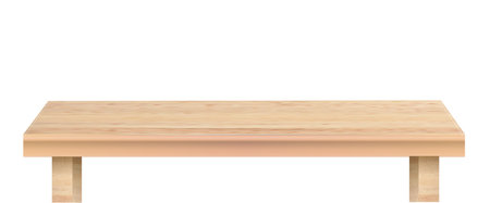 Wood table perspective view, kitchen top made of brown timber, wooden surface of desk on transparent background. Tabletop interior . Vectorのイラスト素材