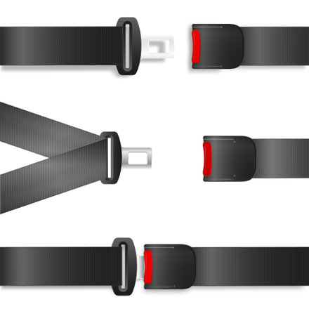 Safety seat belt, open and closed seatbelt. Art design road strap. Abstract concept car, airplane driver protection graphic element. Vectorのイラスト素材