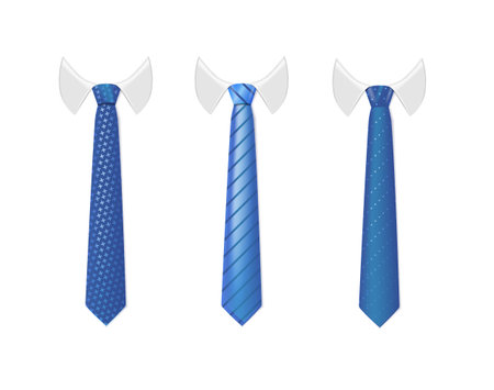 3d Realistic Neck tie with white collar. Tie neck vector with different stripe pattern. Vectorのイラスト素材