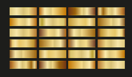 Holographic, silver, bronze and golden foil texture background set. Gold hologram metallic gradient collection. Vector graphic iridescent.のイラスト素材