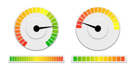 Business credit score vector speedometers. Credit score poor and good ratingのイラスト素材