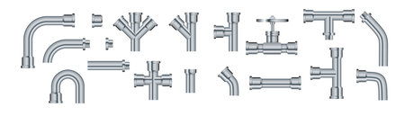 Pipe. Metallic pipes plumbing fittings. Industry pipeline. Vectorのイラスト素材
