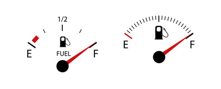 Vehicle fuel. Simple digital indicator of vehicle fuel. Full and empty icons of gas and fuel meters fuel pump. Vectorのイラスト素材