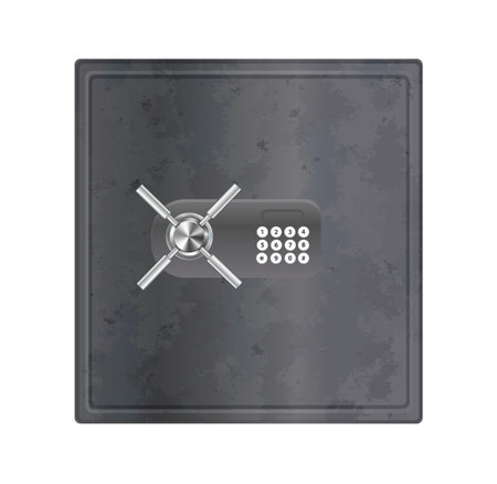 Safe Strongbox Vault Locker 3D Doors Set, Chrome Steel Banking Safes and Secure Lockers with Combination Mechanisms, Realistic Vectorのイラスト素材