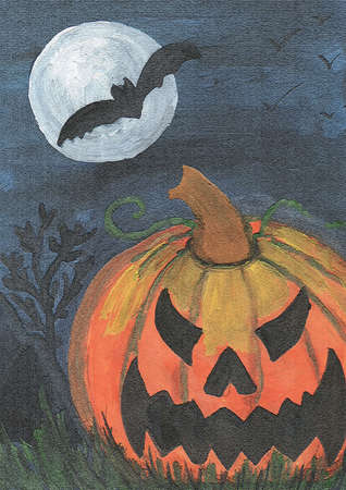 Halloween Pumpkin Paint Drawingの写真素材