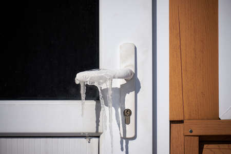 ice on the doorknobの写真素材