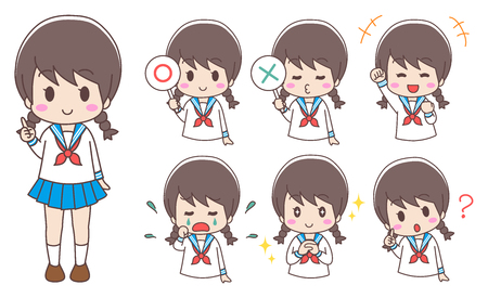 Illustration set of girls dressed in sailor clothesのイラスト素材