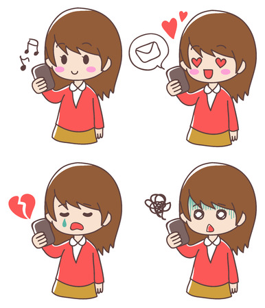 Girl and smartphone expression setのイラスト素材