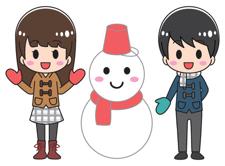 Snowman and men and womenのイラスト素材