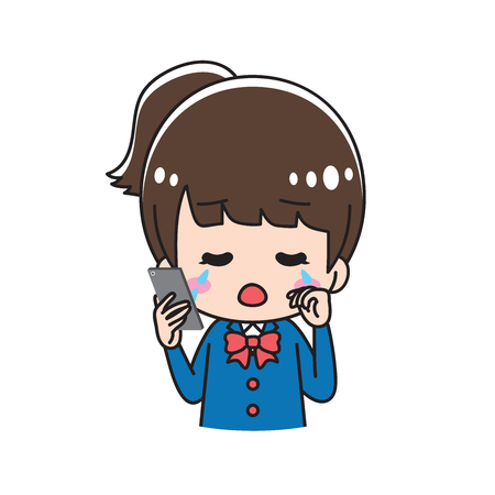High school girl crying on the phoneのイラスト素材