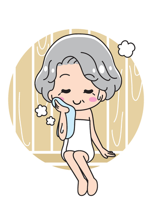 Senior woman entering a saunaのイラスト素材